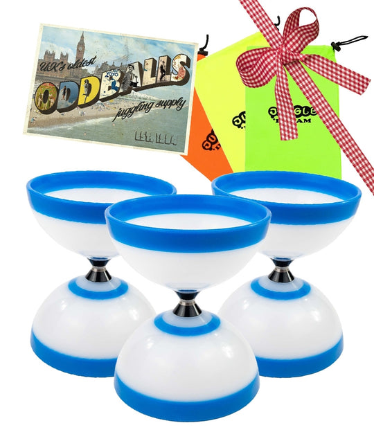 3 pc HyperSpin Superb Fixed Axle Diabolos, Juggle Dream Bag (Medium) and Oddballs Postcard 